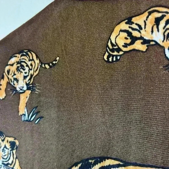 Vintage 70s Disco Mod Tiger All Over Art Cat Print Miami Brown Button Shirt - Picture 8 of 8